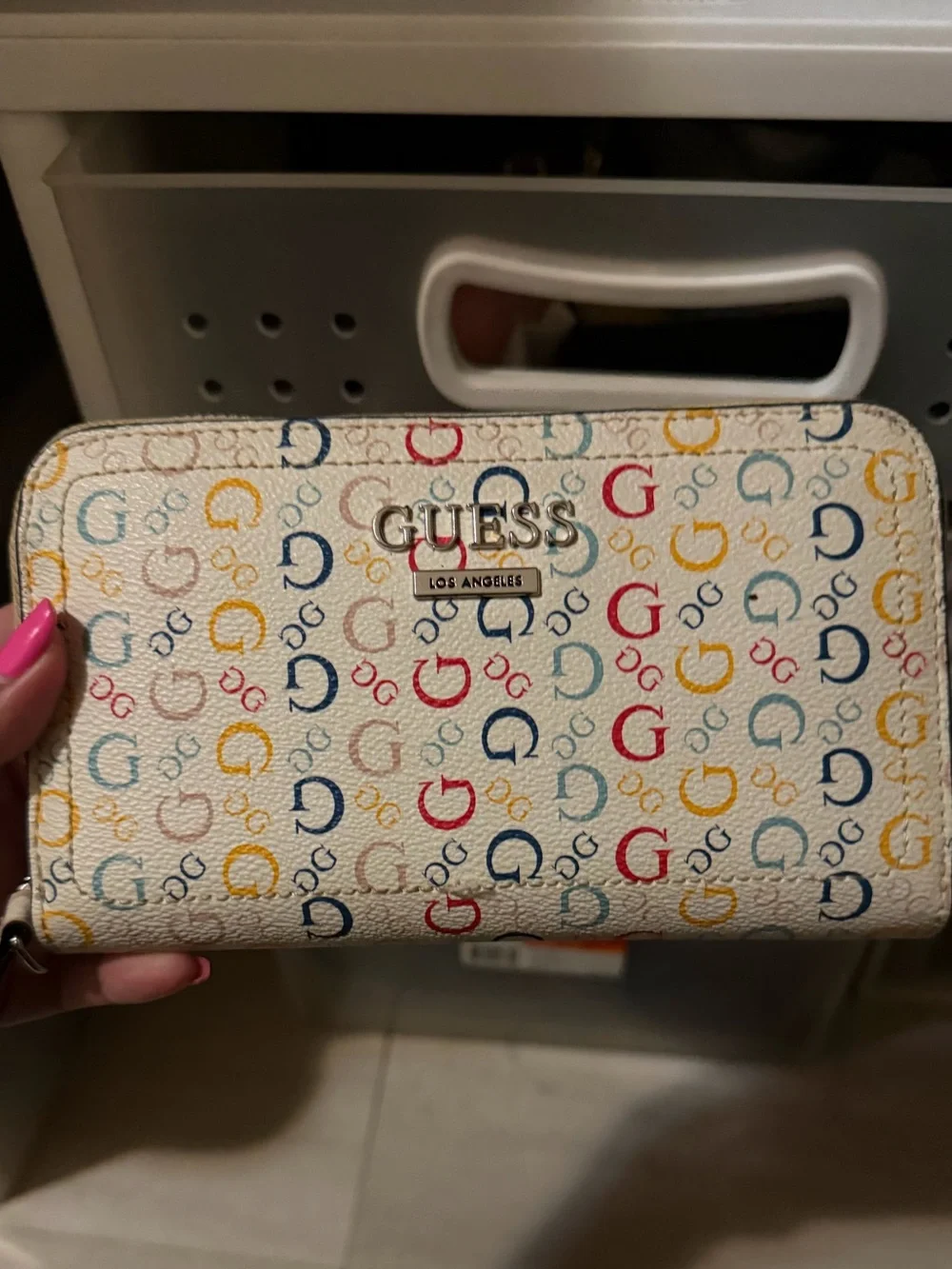 GUESS Women's Multicolor Logo Zip-Around Wallet - Cream Background